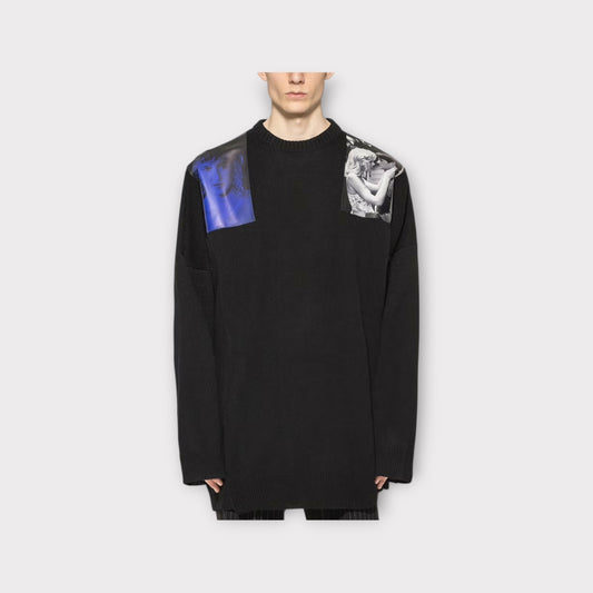 Raf Simons Knitwear, Black, Jersey Cotton Oversized Crew Neck Sweater w/ 