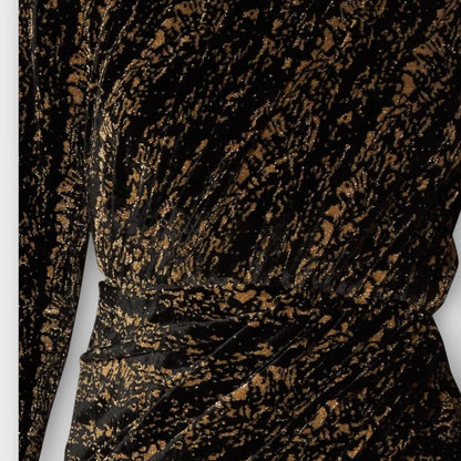 Tasoni Balenciaga black and gold velvet jersey jacquard draped dress with intricate metallic texture
