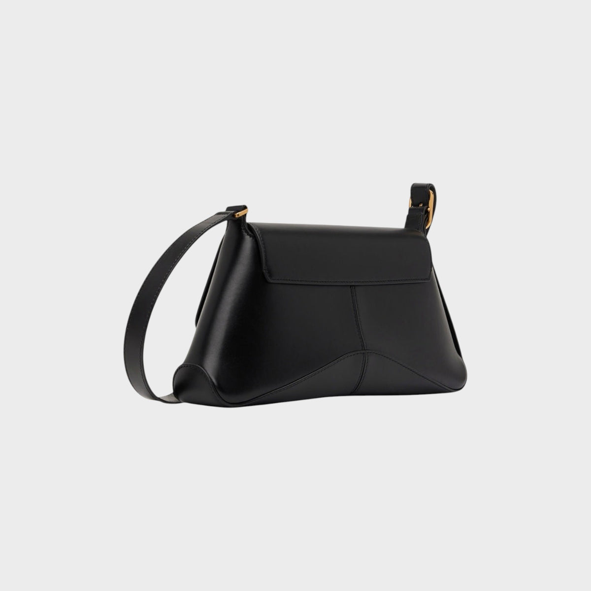 Tasoni Balenciaga medium black leather flap bag with gold-tone hardware and structured silhouette