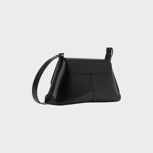 Tasoni Balenciaga medium black leather flap bag with gold-tone hardware and structured silhouette