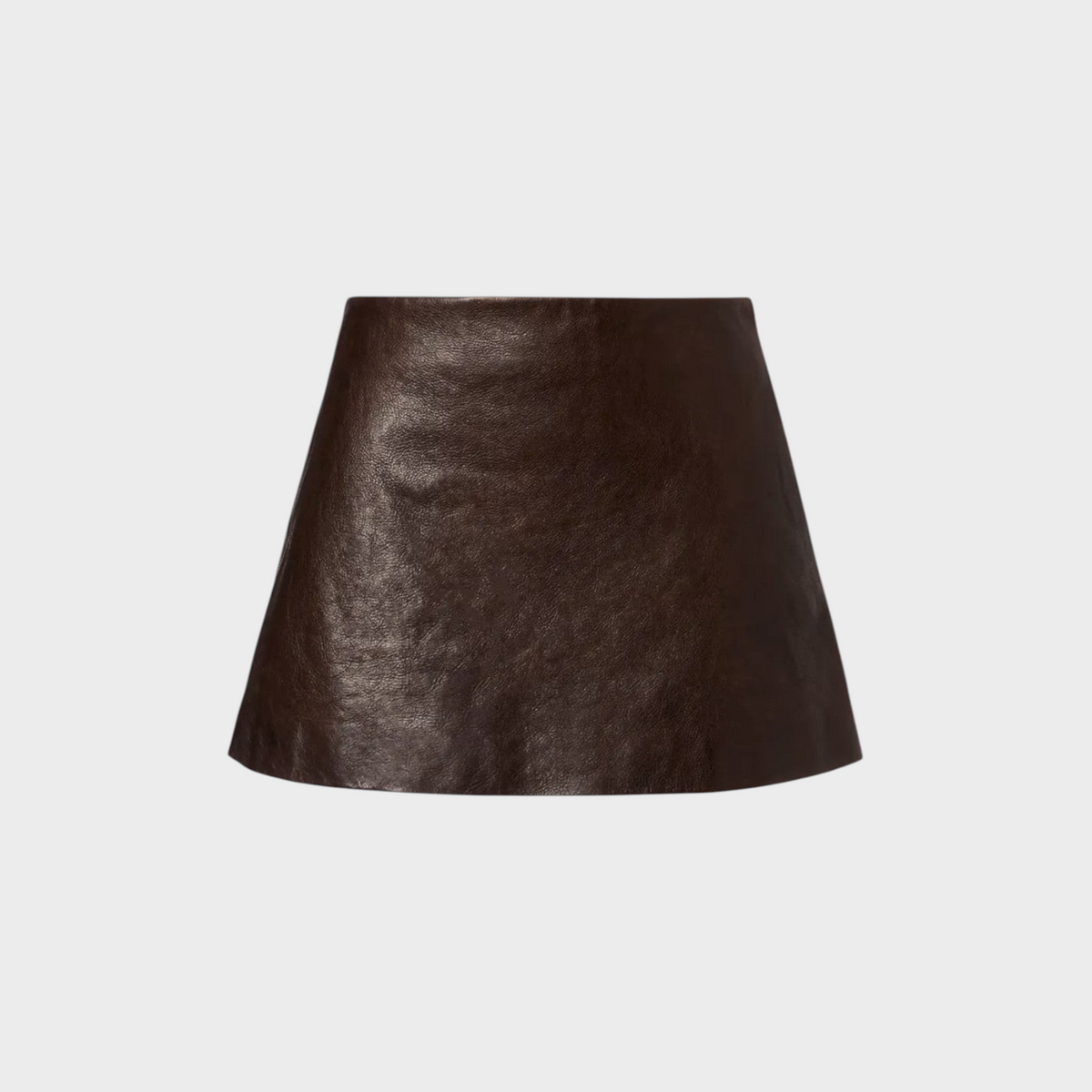 Tasoni Balenciaga dark brown calf leather mini skirt with a structured A-line silhouette.