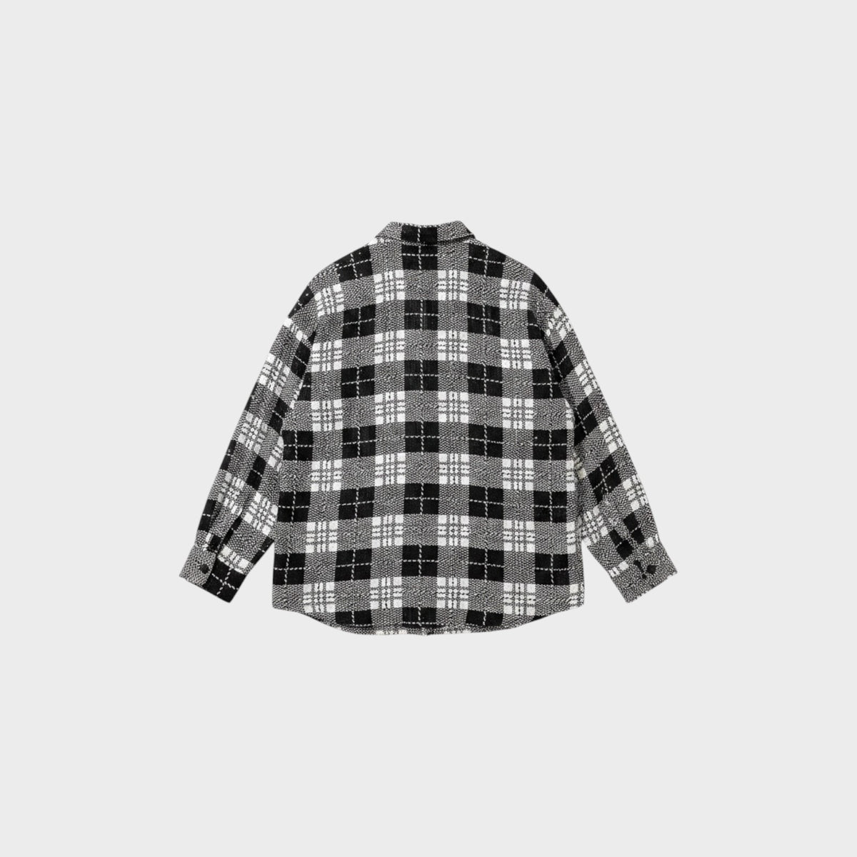 Tasoni Balenciaga oversized shirt in black and white check cotton and silk blend with embroidered sequins, back view