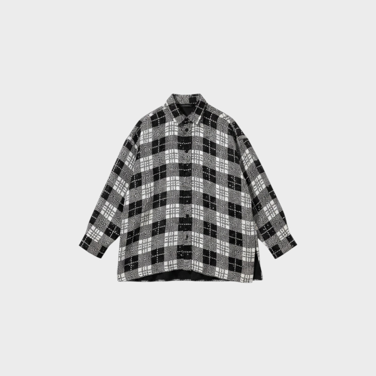 Tasoni Balenciaga oversized black and white check shirt in cotton and silk with sequin embroidery