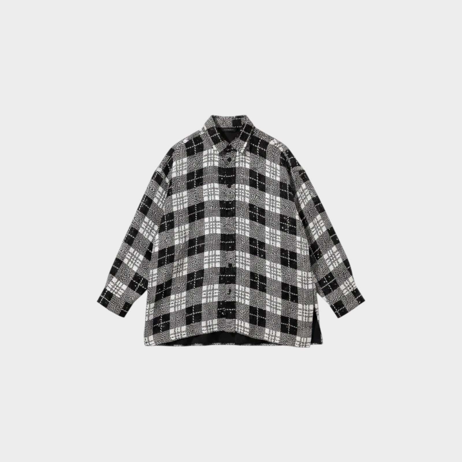 Tasoni Balenciaga oversized black and white check shirt in cotton and silk with sequin embroidery