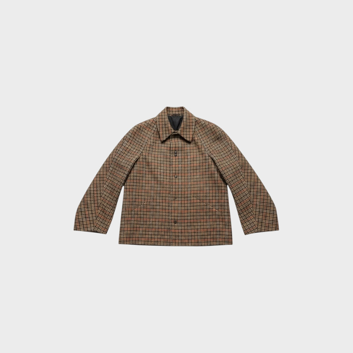 Tasoni Balenciaga wool brushed houndstooth collared blazer in brown and tan with a button-front closure.