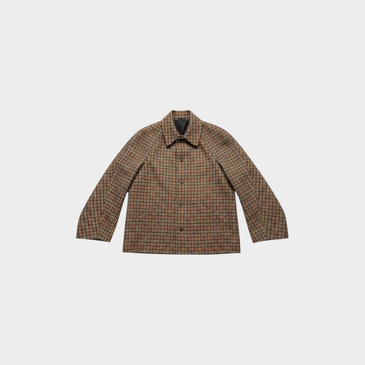 Tasoni Balenciaga wool brushed houndstooth collared blazer in brown and tan with a button-front closure.