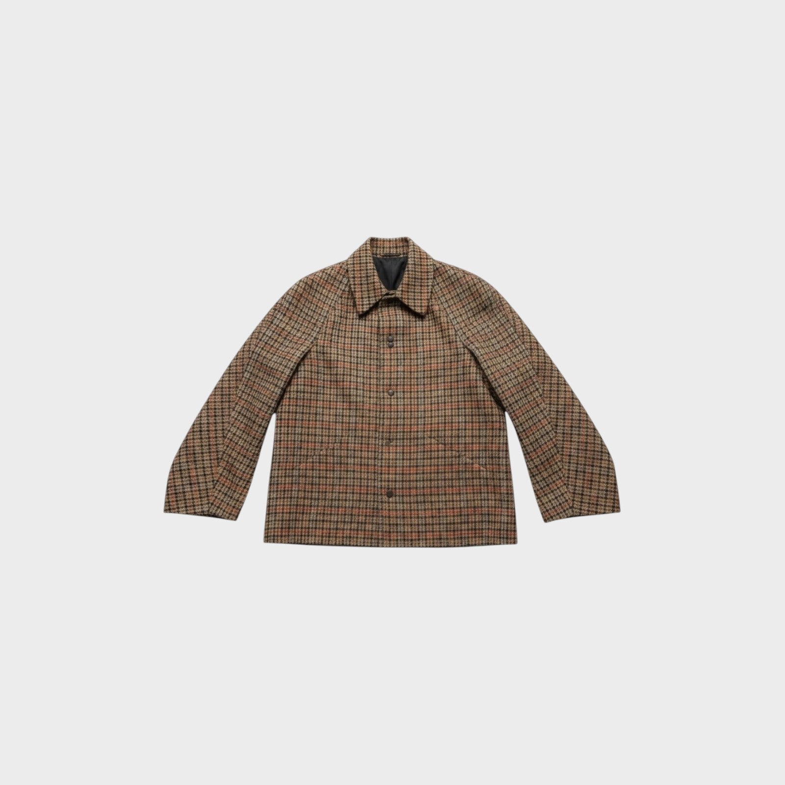 Tasoni Balenciaga wool brushed houndstooth collared blazer in brown and tan with a button-front closure.