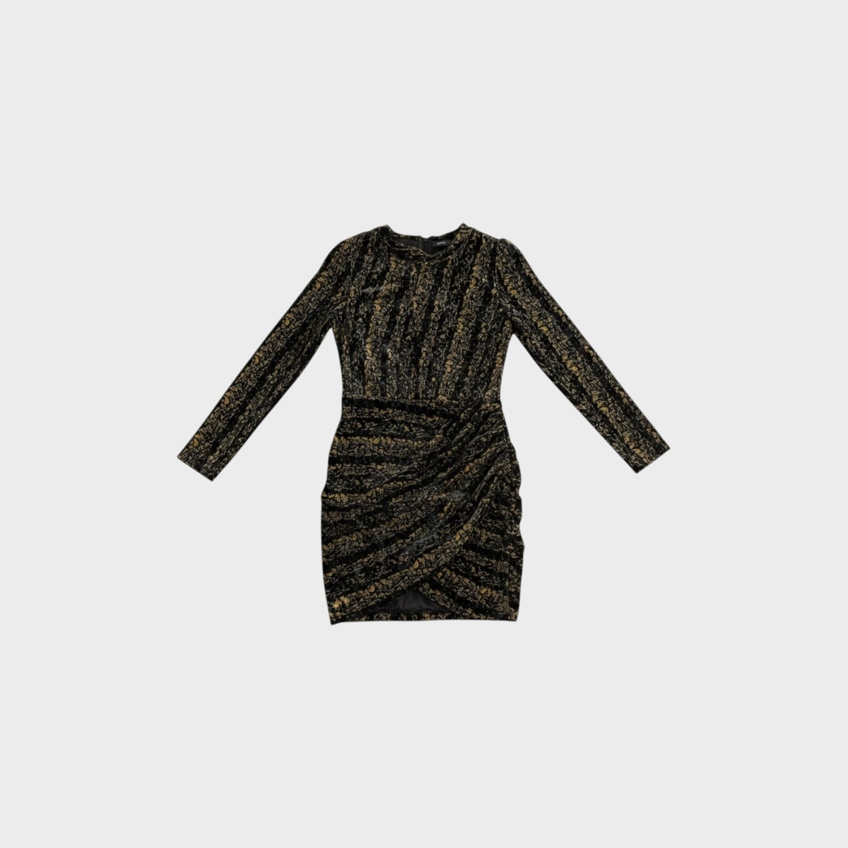 Tasoni Balenciaga long-sleeve velvet jersey jacquard draped mini dress in black and gold