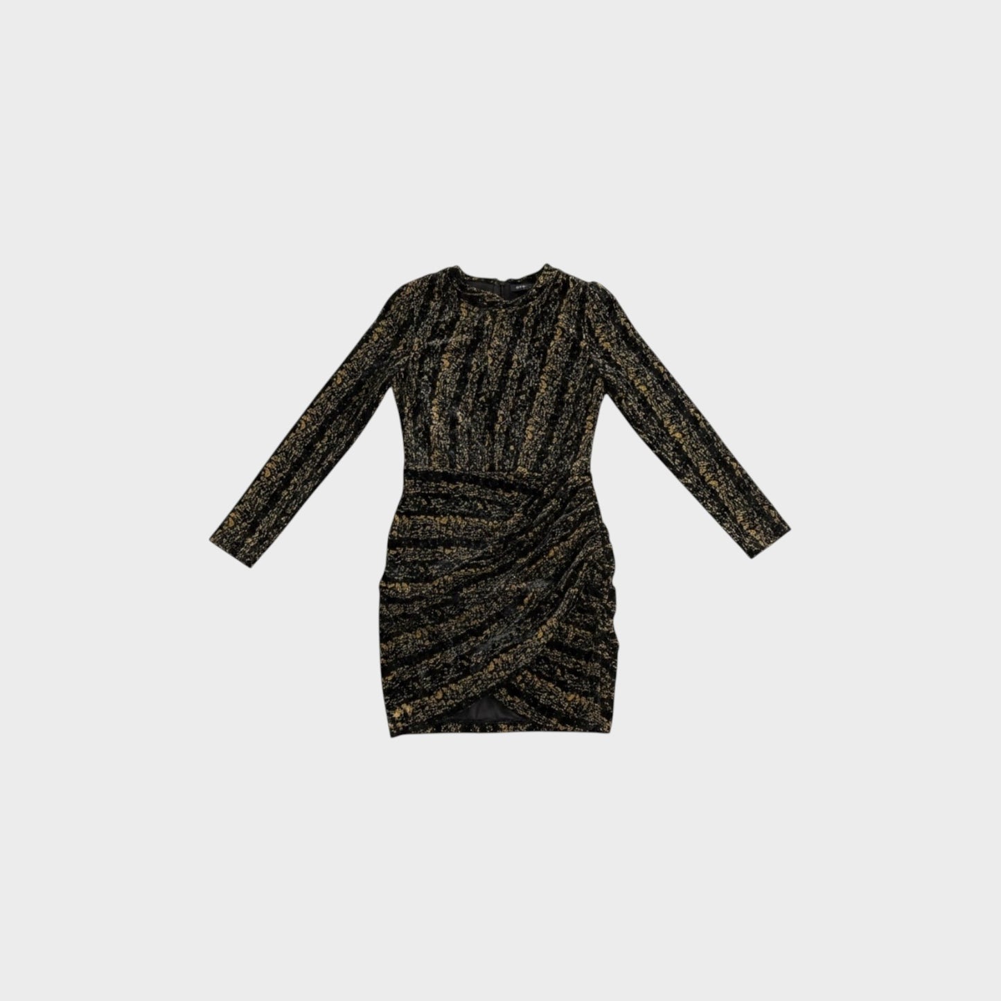Tasoni Balenciaga long-sleeve velvet jersey jacquard draped mini dress in black and gold