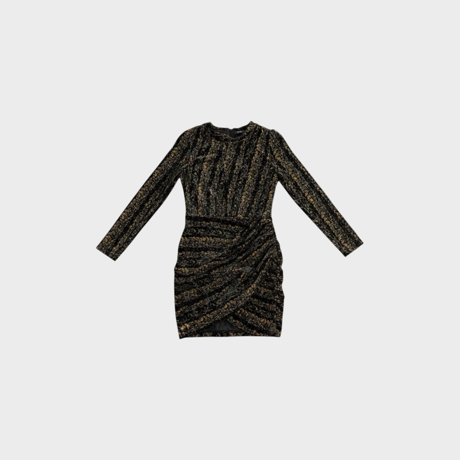 Tasoni Balenciaga long-sleeve velvet jersey jacquard draped mini dress in black and gold