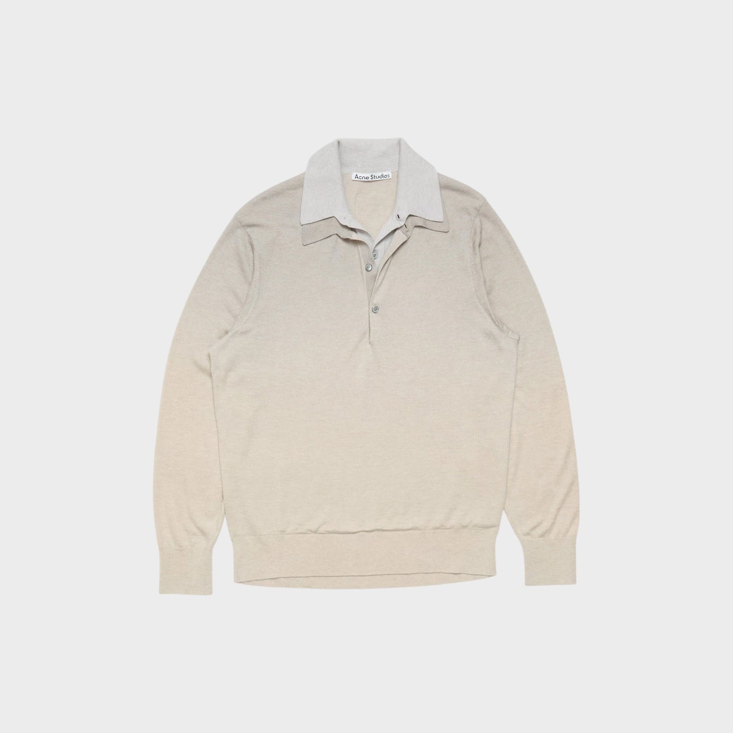Tasoni beige and grey layered V-neck sweater in silk and cashmere blend. Features a contrasting collar and button placket.