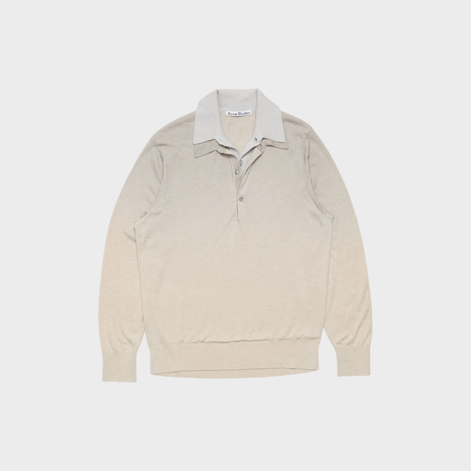Tasoni beige and grey layered V-neck sweater in silk and cashmere blend. Features a contrasting collar and button placket.