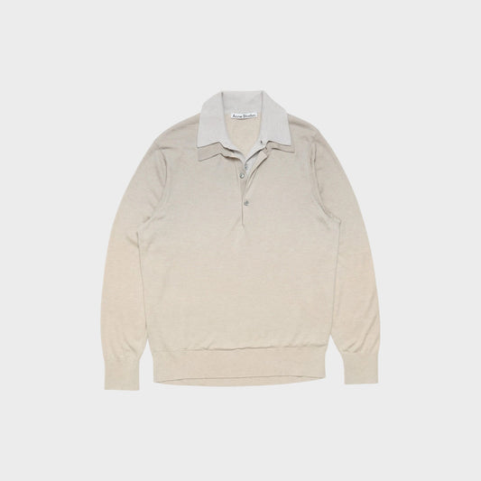 Tasoni beige and grey layered V-neck sweater in silk and cashmere blend. Features a contrasting collar and button placket.
