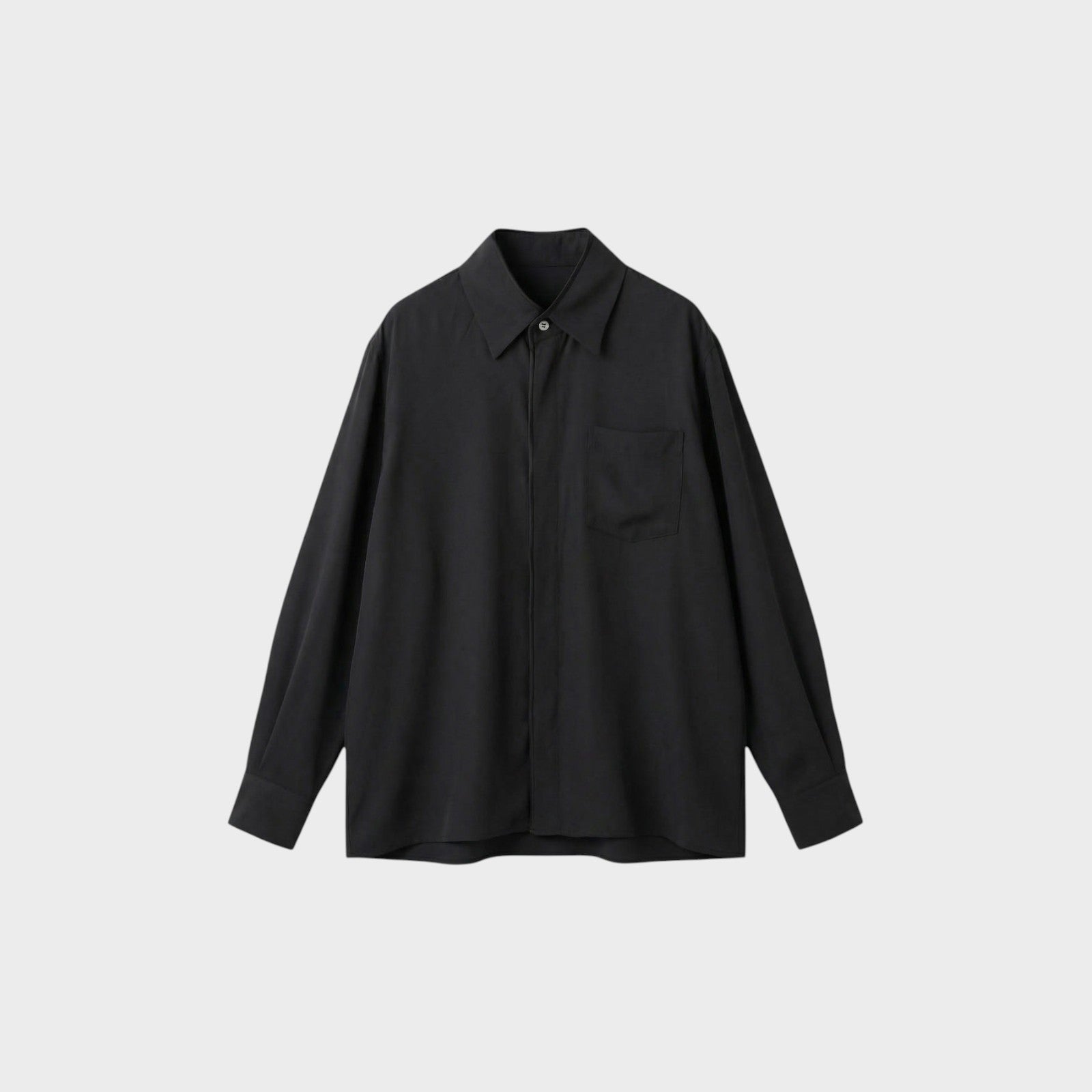 Tasoni classic black long-sleeve shirt with a single chest pocket and button-up front.