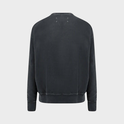 Tasoni Maison Margiela vintage black cotton crew neck sweatshirt with four white stitches on the back.