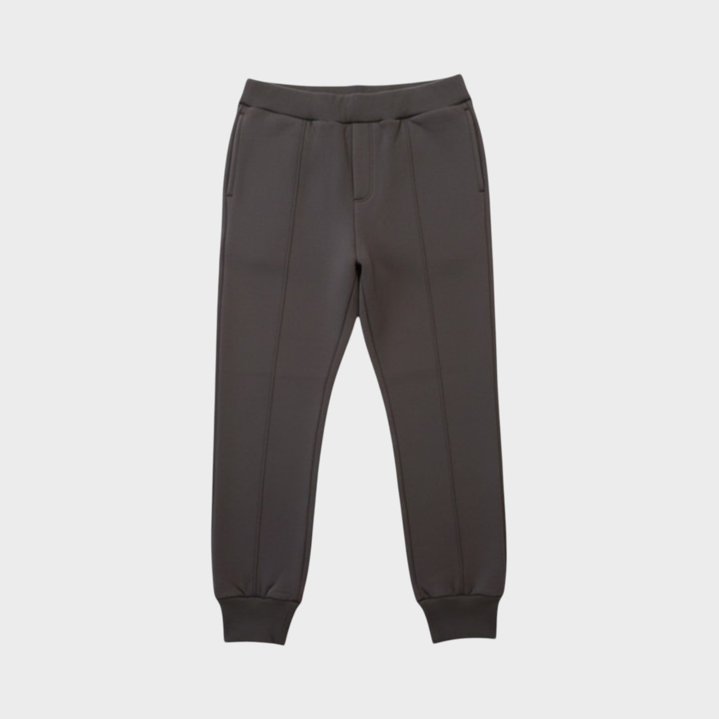 Tasoni black cotton elastic waist sweatpants with seam detail and cuffed ankles.