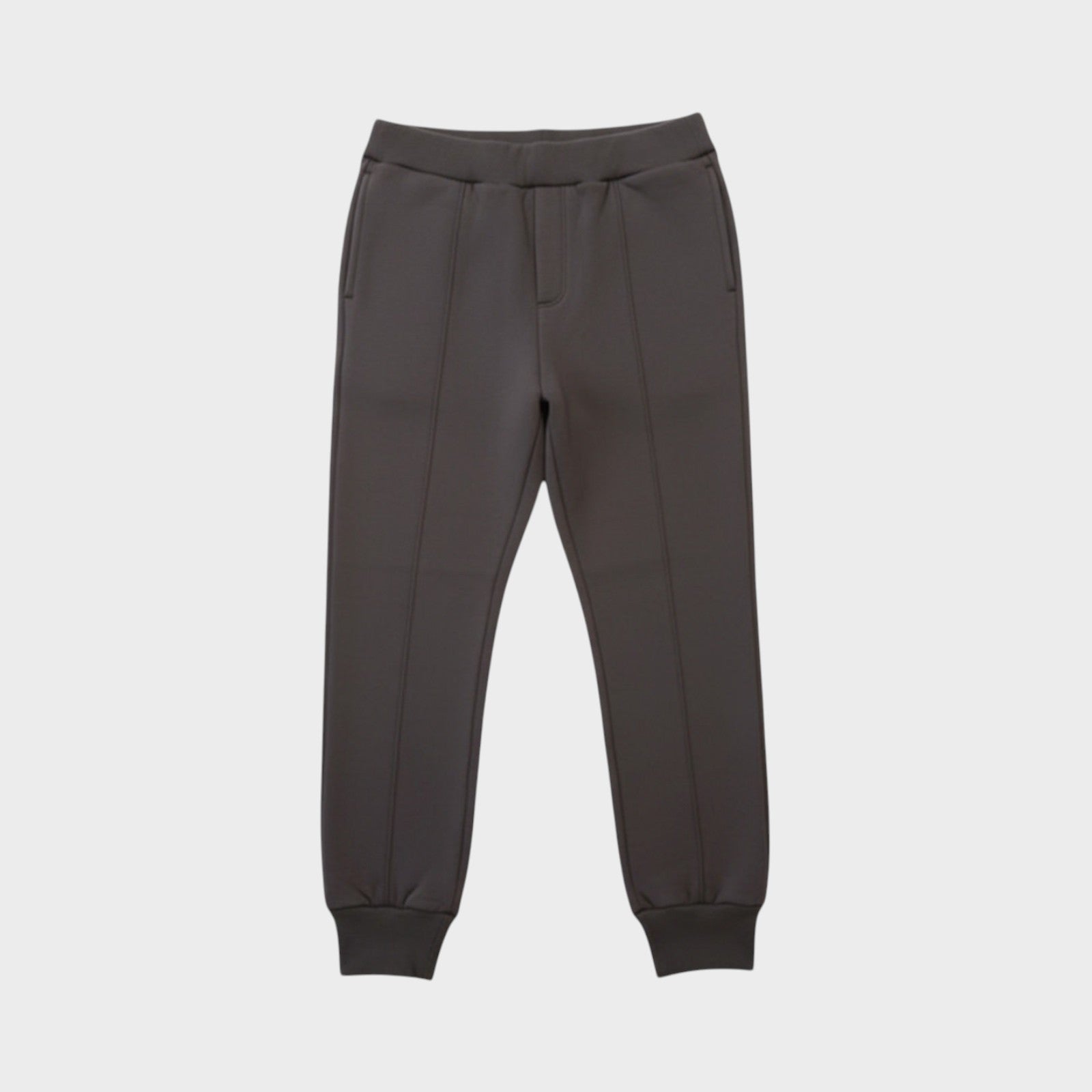 Tasoni black cotton elastic waist sweatpants with seam detail and cuffed ankles.