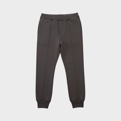 Tasoni black cotton elastic waist sweatpants with seam detail and cuffed ankles.