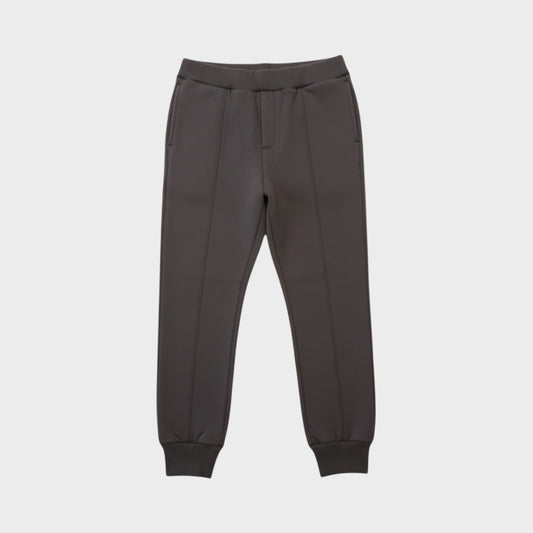 Tasoni black cotton elastic waist sweatpants with seam detail and cuffed ankles.