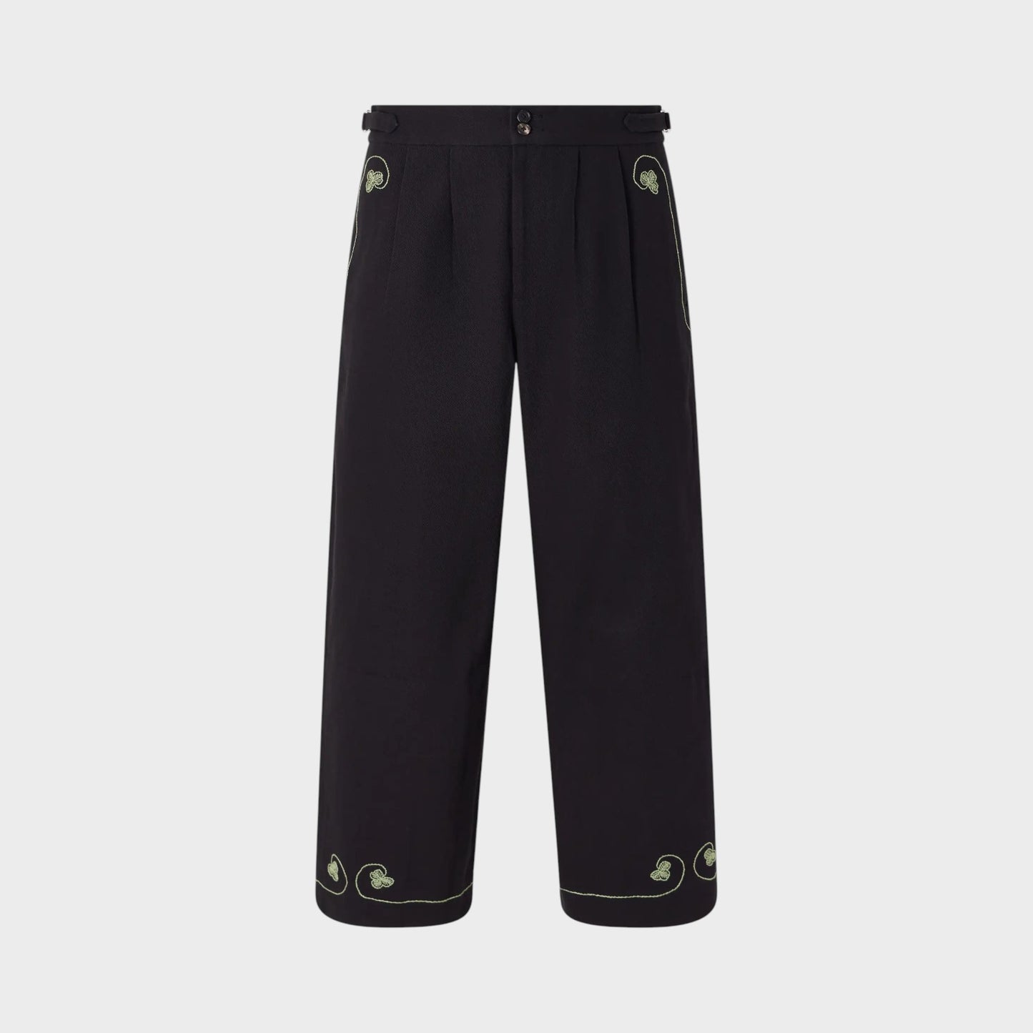 Tasoni black mid-rise trousers with playing cards motif embroidery on pockets and hem.