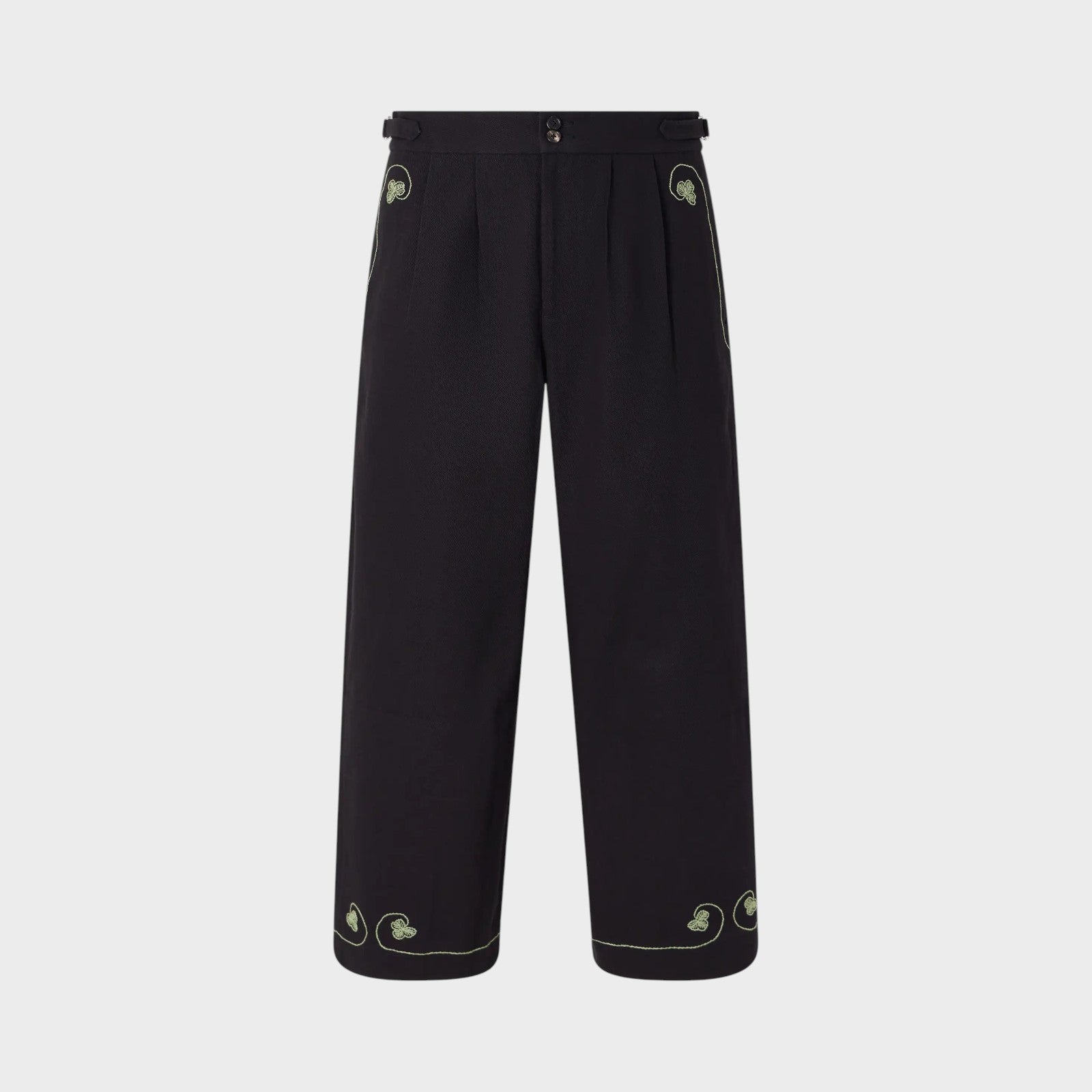 Tasoni black mid-rise trousers with playing cards motif embroidery on pockets and hem.
