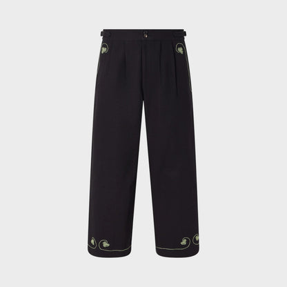 Tasoni black mid-rise trousers with playing cards motif embroidery on pockets and hem.