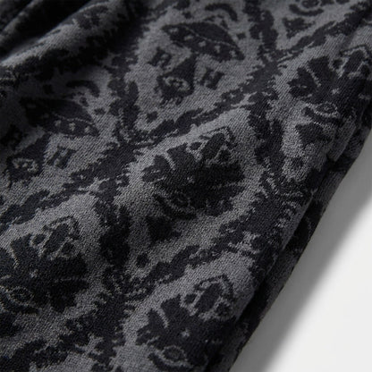 Tasoni black and grey patterned cotton drawstring sweatpants with a damask print.