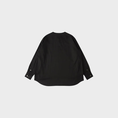 Tasoni black undercover zip up overshirt with buttoned cuffs and a band collar.