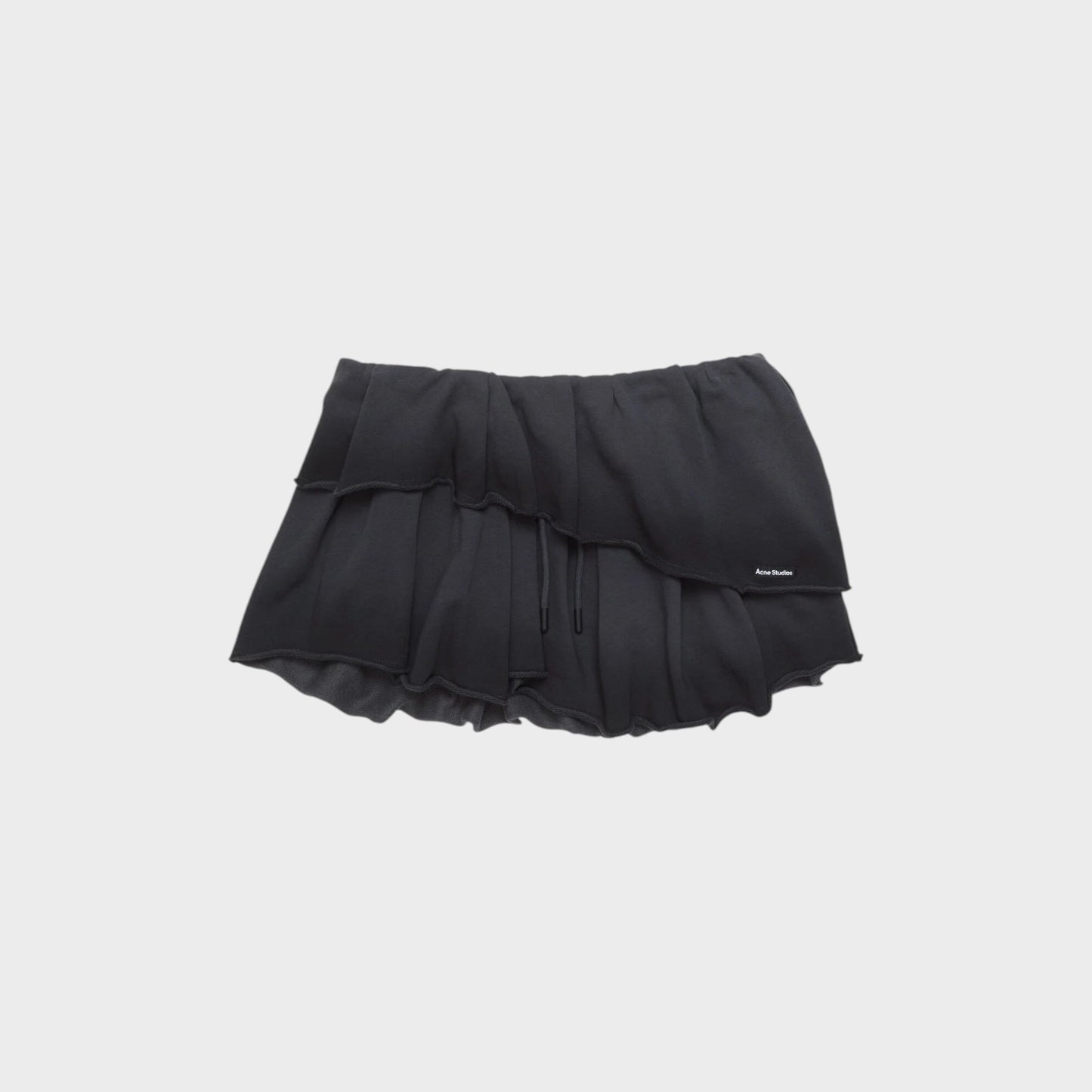 Tasoni black asymmetric pleated mini skirt with drawstring and raw hem