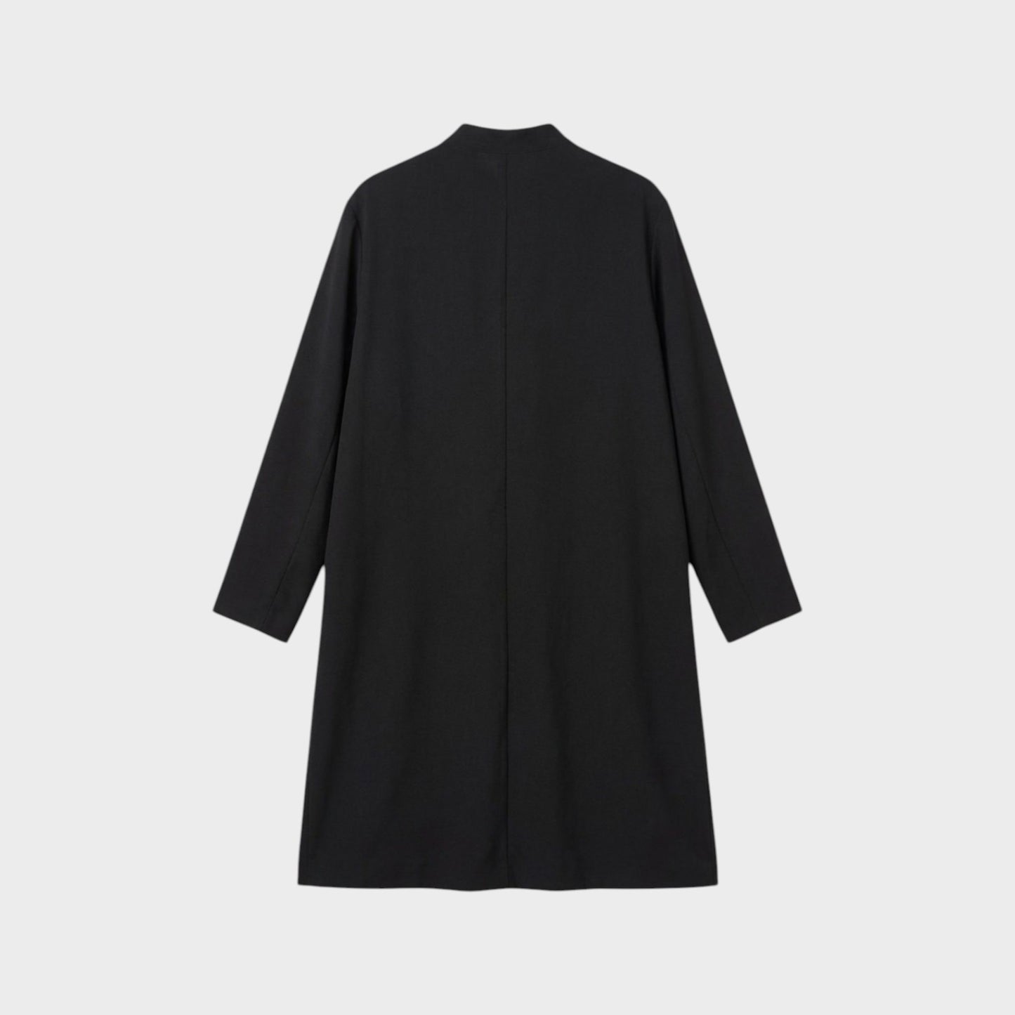 Tasoni black wool asymmetric collarless button up coat with Dracula motive