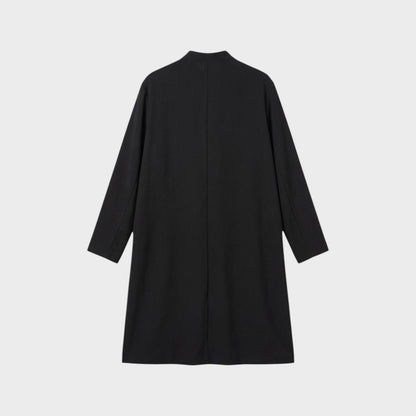 Tasoni black wool asymmetric collarless button up coat with Dracula motive