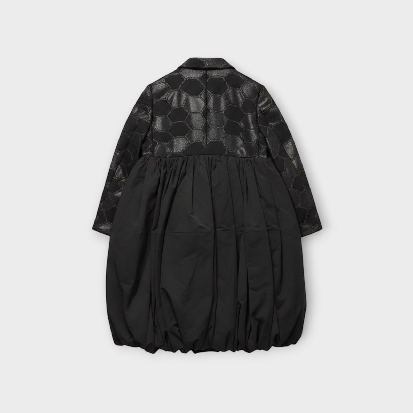 Tasoni black wool mix jacquard jacket with balloon waist and notched lapel