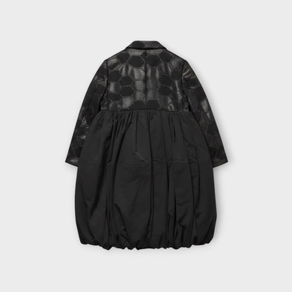 Tasoni black wool mix jacquard jacket with balloon waist and notched lapel