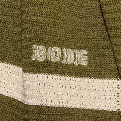 Tasoni Bode Marsh Crochet Long Sleeve Shirt in green and cream with beaded logo detail.