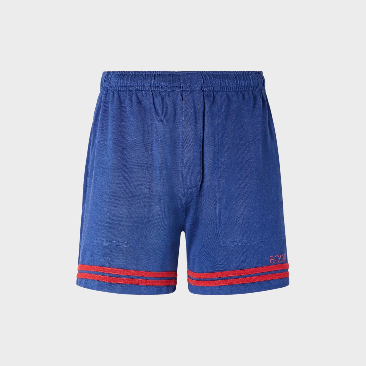 Tasoni Bode Lakewood Technical Shorts in royal blue cotton with red stripe detail and embroidered logo.