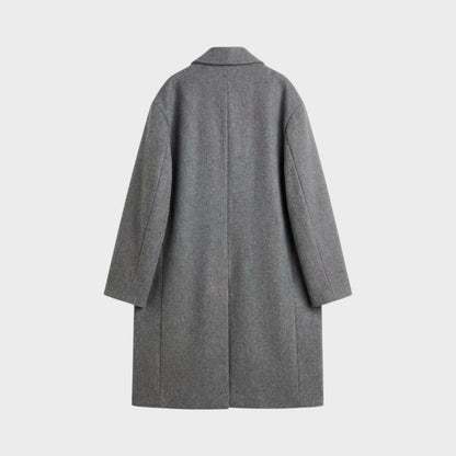 Tasoni charcoal grey wool and cashmere blend coat with rose embroidery detail on the back.