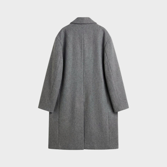 Tasoni charcoal grey wool and cashmere blend coat with rose embroidery detail on the back.