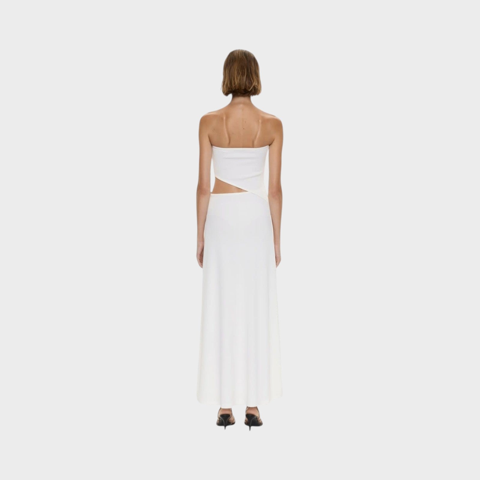 Tasoni Christopher Esber white strapless maxi dress with side cut-out detail, back view