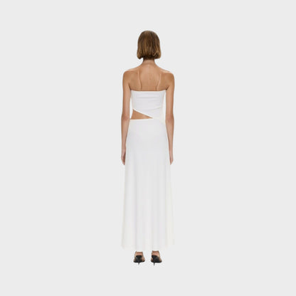 Tasoni Christopher Esber white strapless maxi dress with side cut-out detail, back view