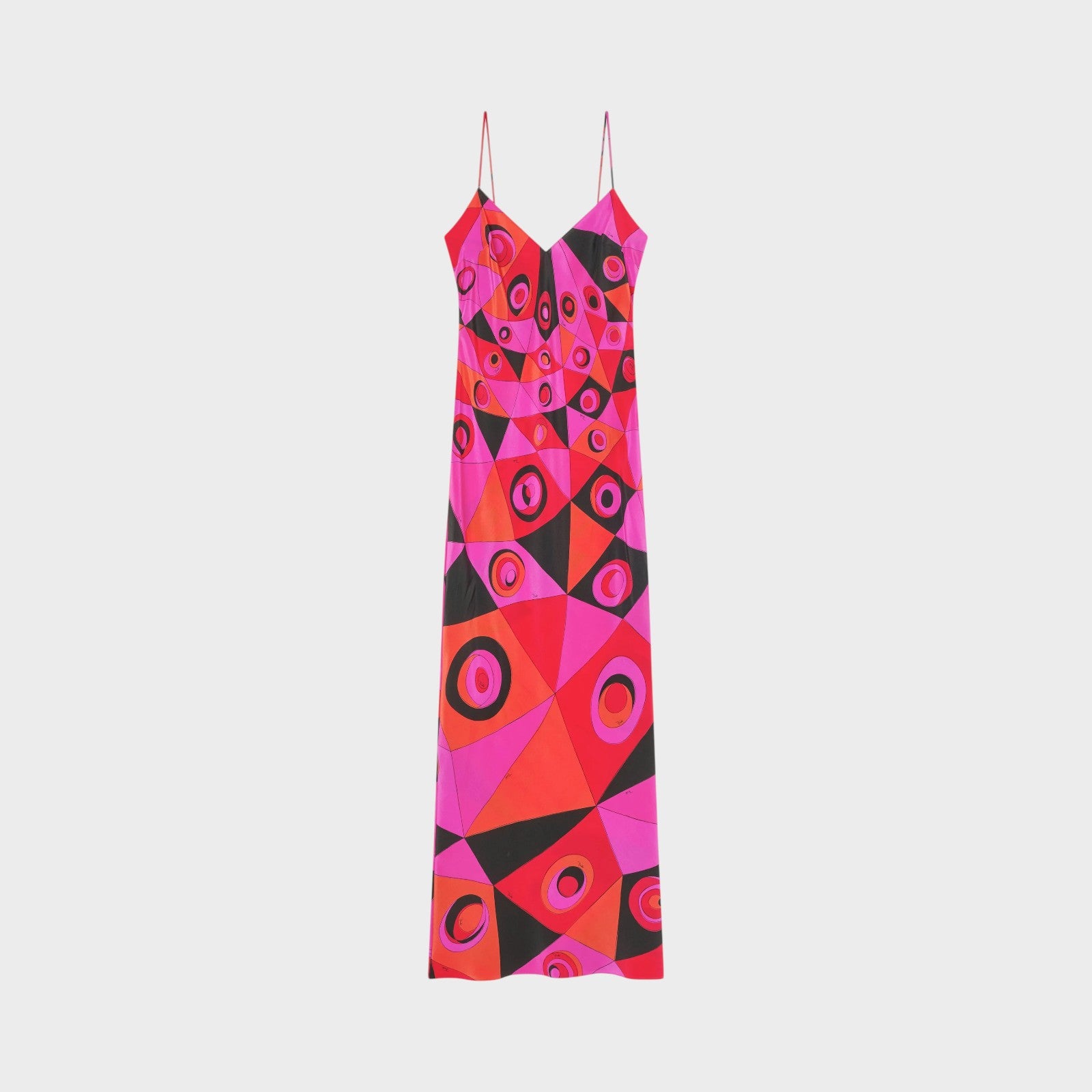 Tasoni fuchsia and black silk V-neck sleeveless long dress with geometric and eye print