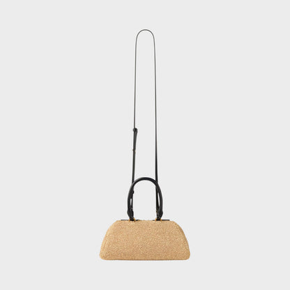 Tasoni Givenchy Antigona East West bag in natural textured material with black leather handles and strap.