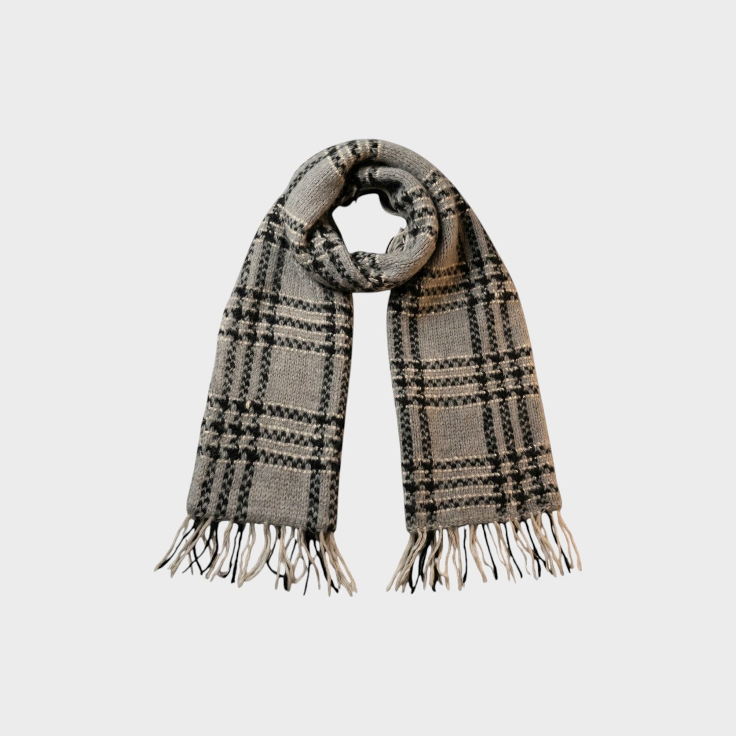 Tasoni grey and black mohair and wool oversized check scarf with fringe detail.