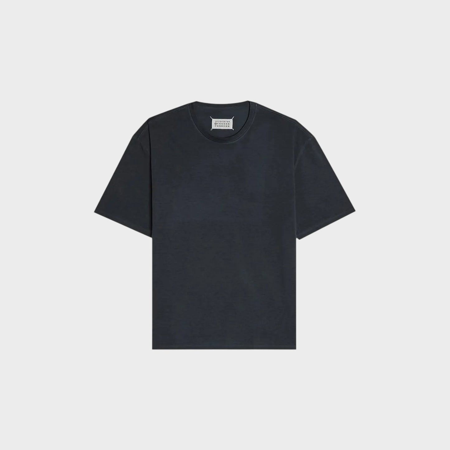 Tasoni Maison Margiela classic grey cotton crew neck t-shirt with white label detail.