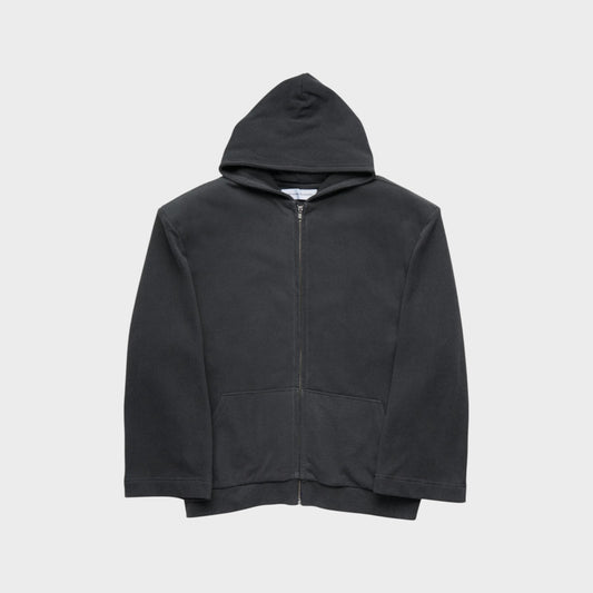 Tasoni Marie Adam-Leenaerdt grey jersey molleton zip-up hoodie jacket with front pocket.
