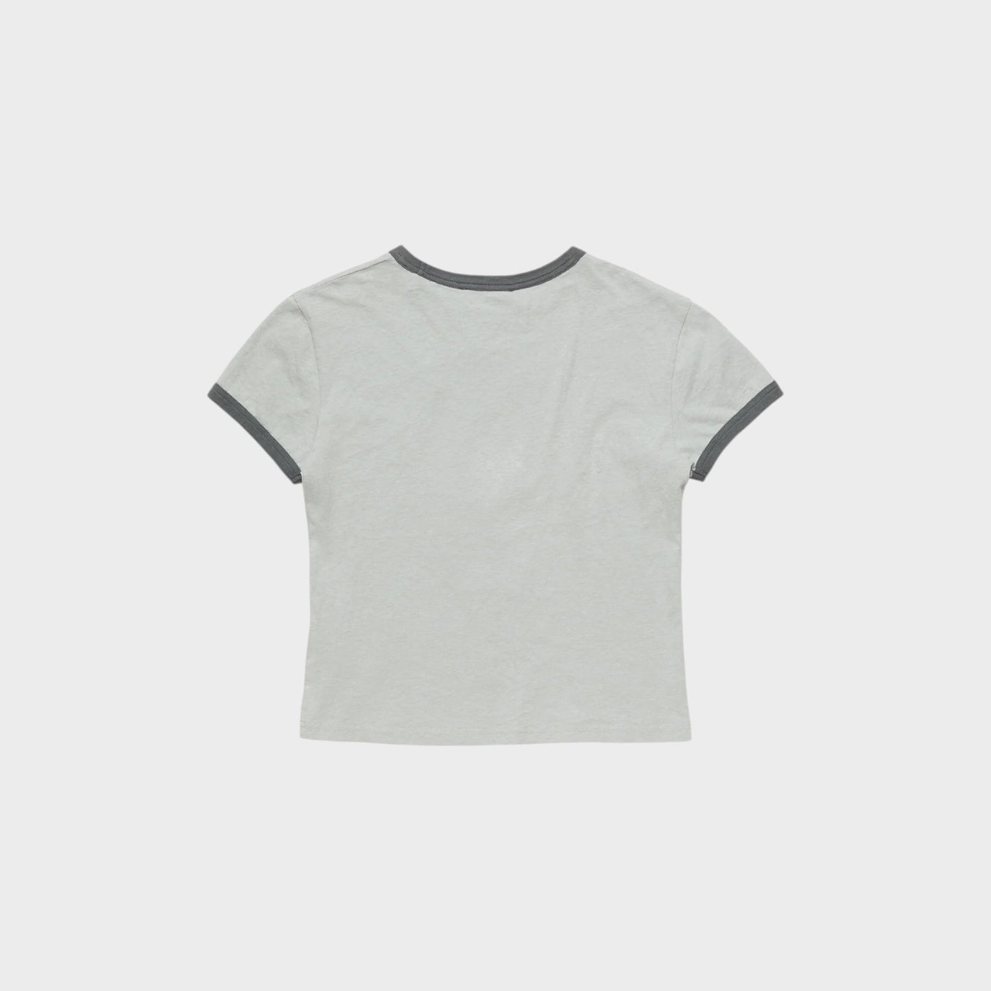Tasoni grey cotton crew neck t-shirt with contrasting dark grey trim and a red rose print on the front.