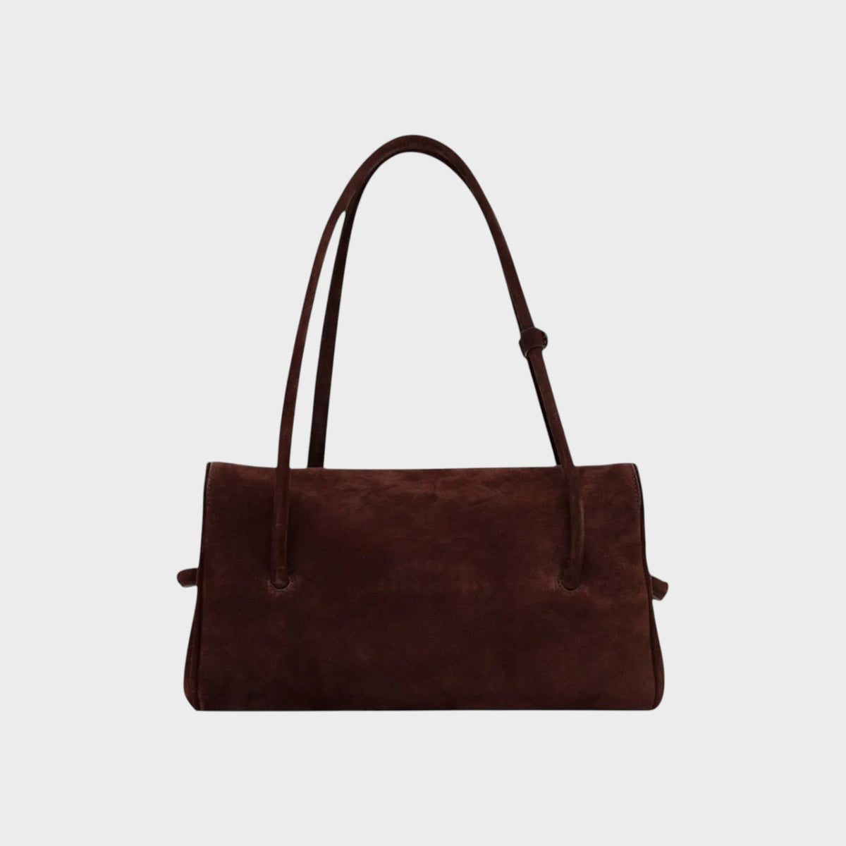 Tasoni Jacquemus Le Turismo elongated brown suede shoulder bag with adjustable strap and minimalist design