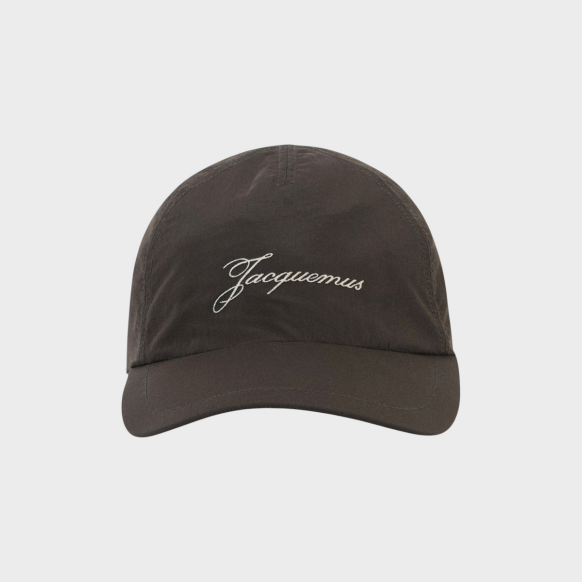 Tasoni Jacquemus La Casquette Baluchon baseball cap in dark grey with white embroidered logo script