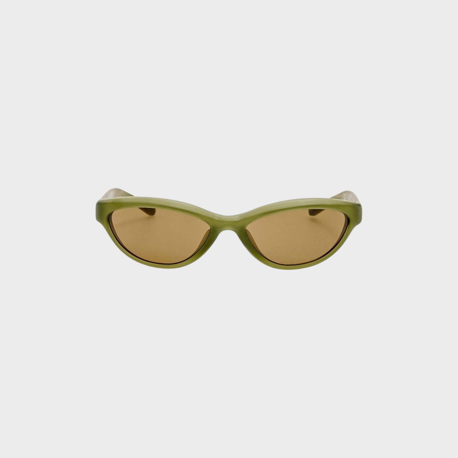 Tasoni Jacquemus Les Lunettes Curvo sunglasses in dark green matt with brown lenses and a curved frame.