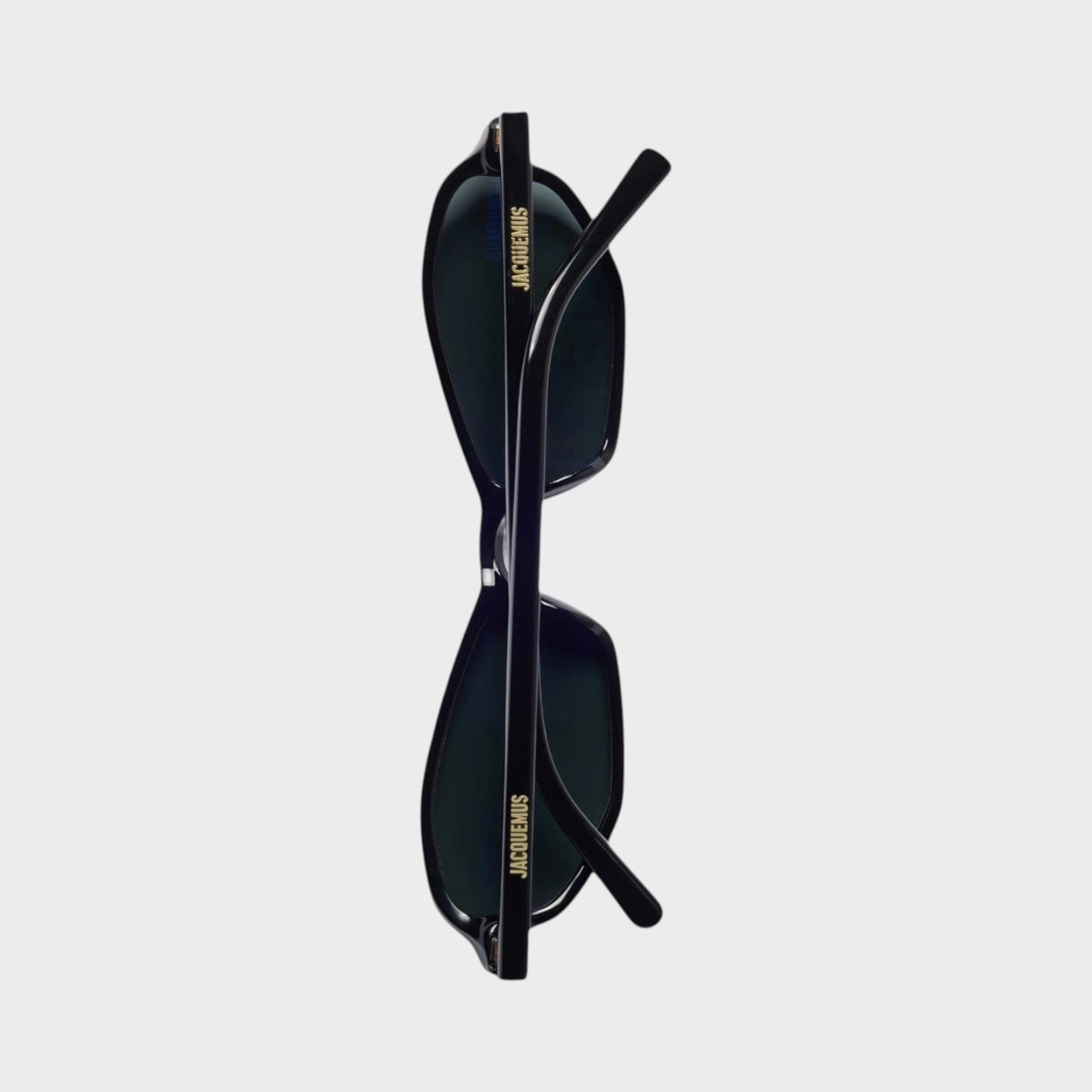 Tasoni Jacquemus Les Lunettes Jac226 black acetate sunglasses with dark lenses and gold logo detail on arms.