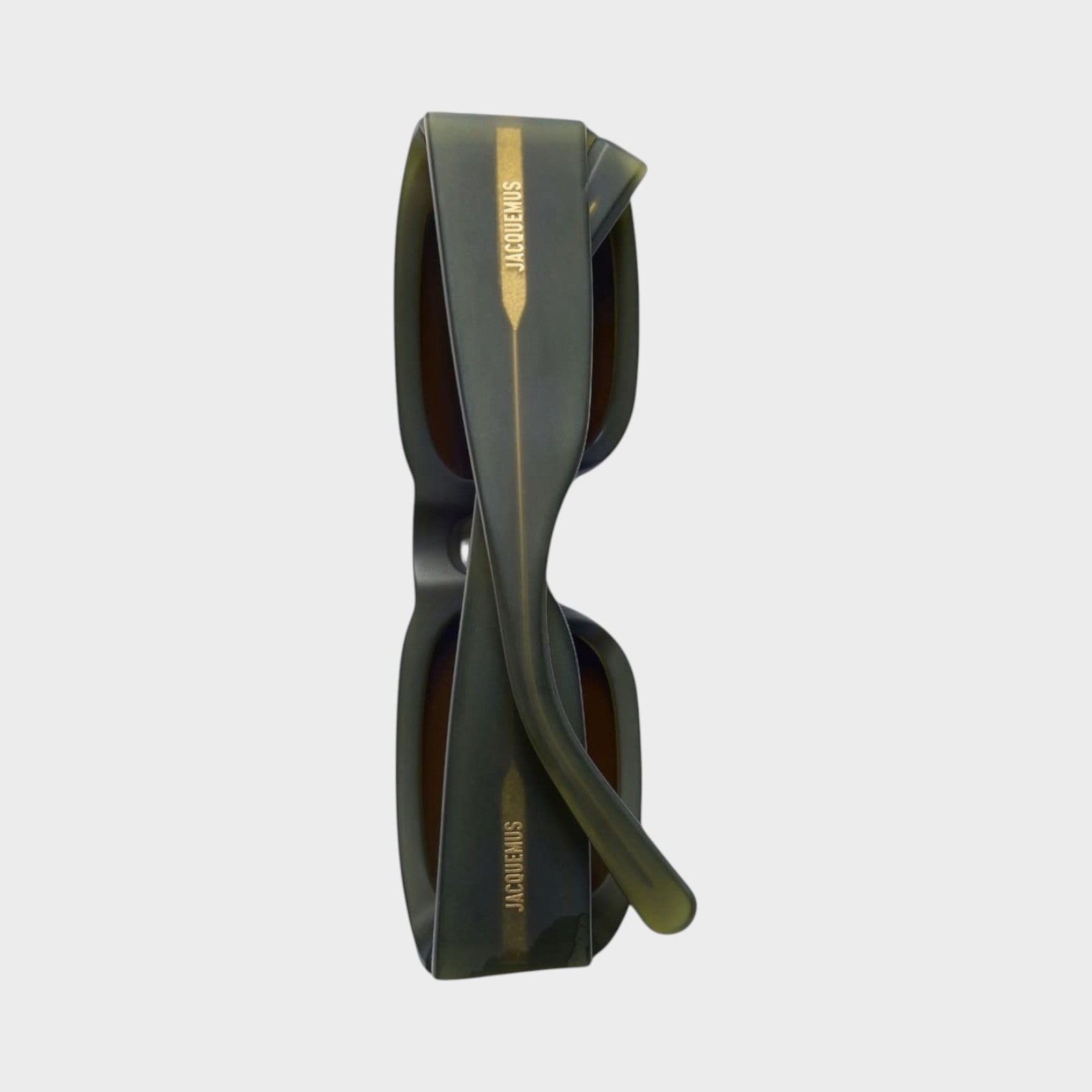 Tasoni Jacquemus Les Lunettes Jac195 sunglasses in dark green matt acetate with gold logo detail.